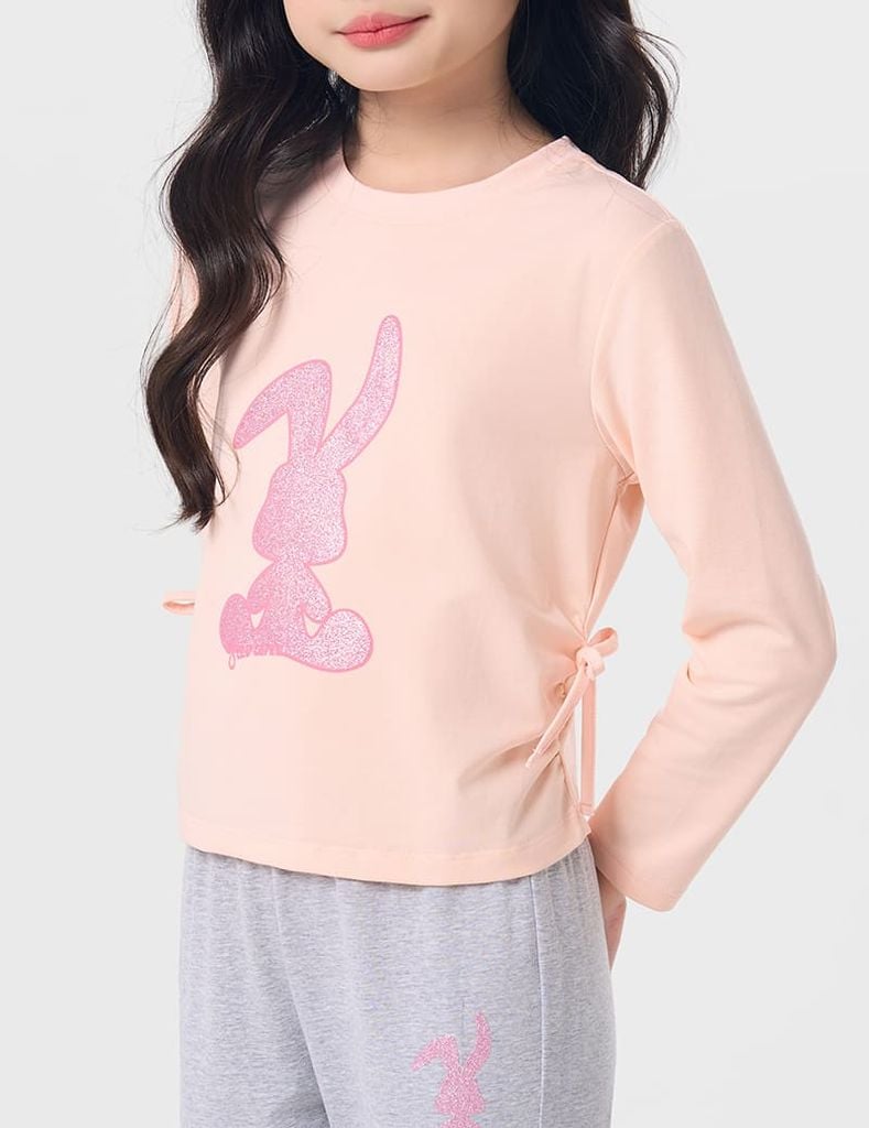 Bộ đồ cotton bé gái hình in trước ngực