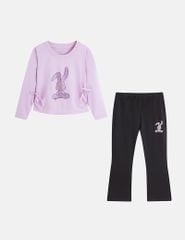 Bộ đồ cotton bé gái hình in trước ngực