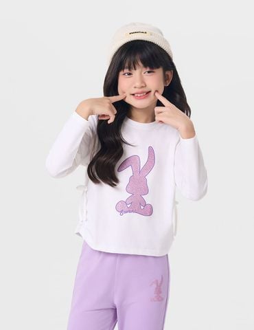Bộ đồ cotton bé gái hình in trước ngực