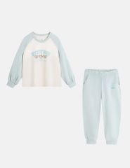 Bộ đồ cotton bé gái hình in trước ngực