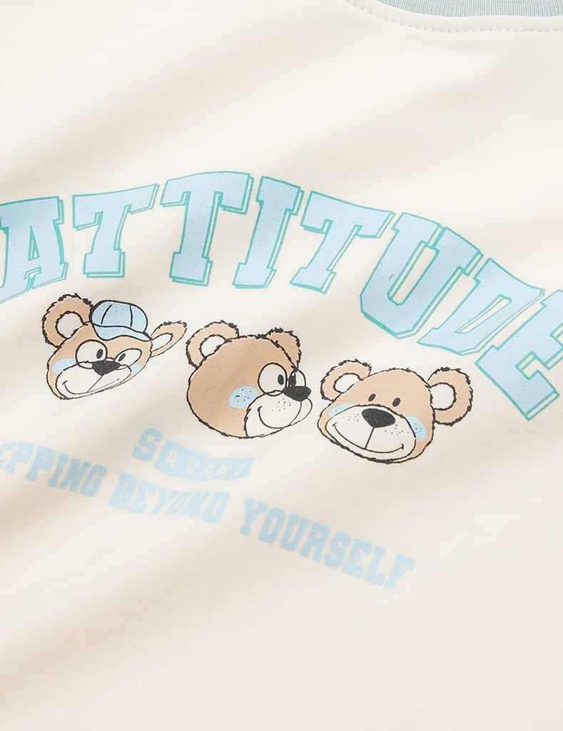 Bộ đồ cotton bé gái hình in trước ngực