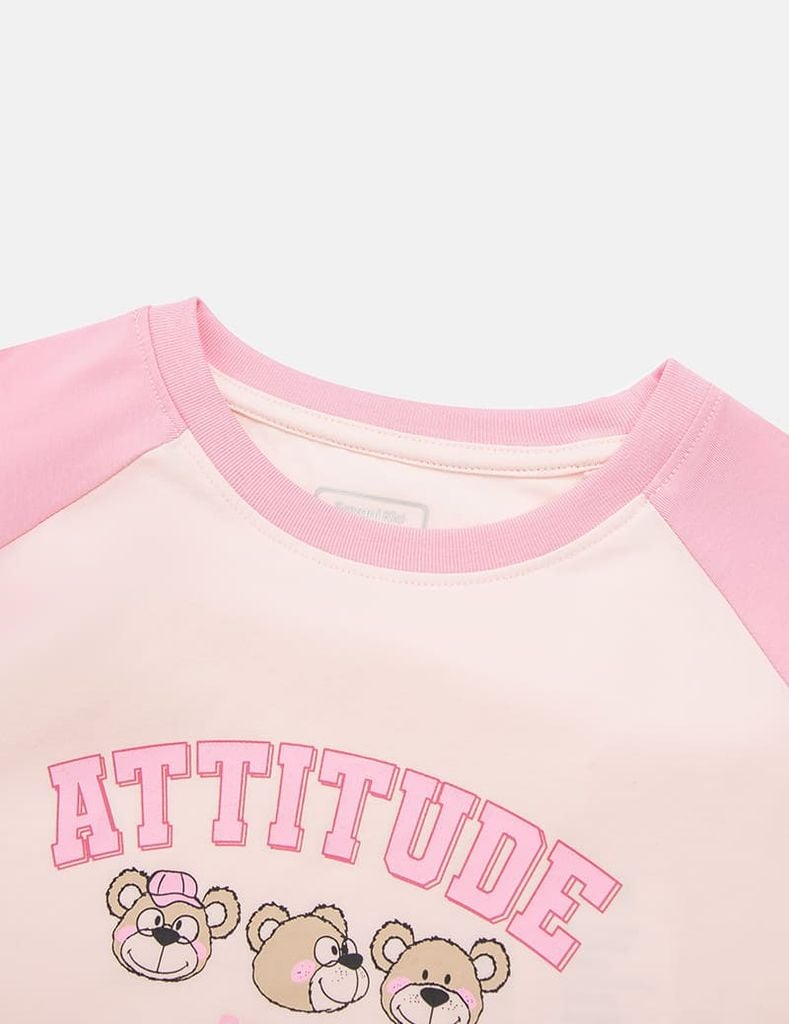 Bộ đồ cotton bé gái hình in trước ngực