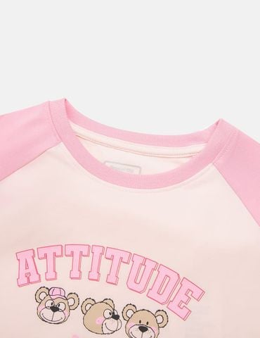 Bộ đồ cotton bé gái hình in trước ngực