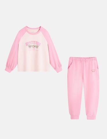 Bộ đồ cotton bé gái hình in trước ngực