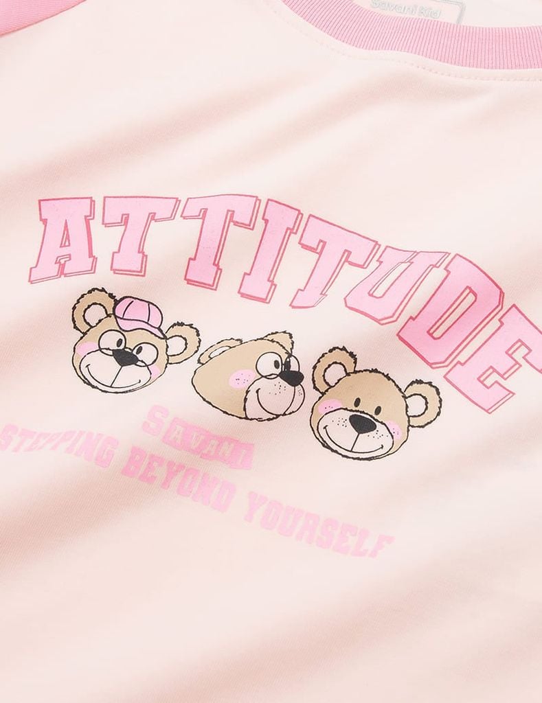 Bộ đồ cotton bé gái hình in trước ngực