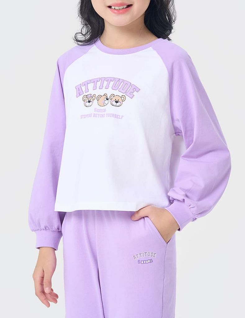 Bộ đồ cotton bé gái hình in trước ngực