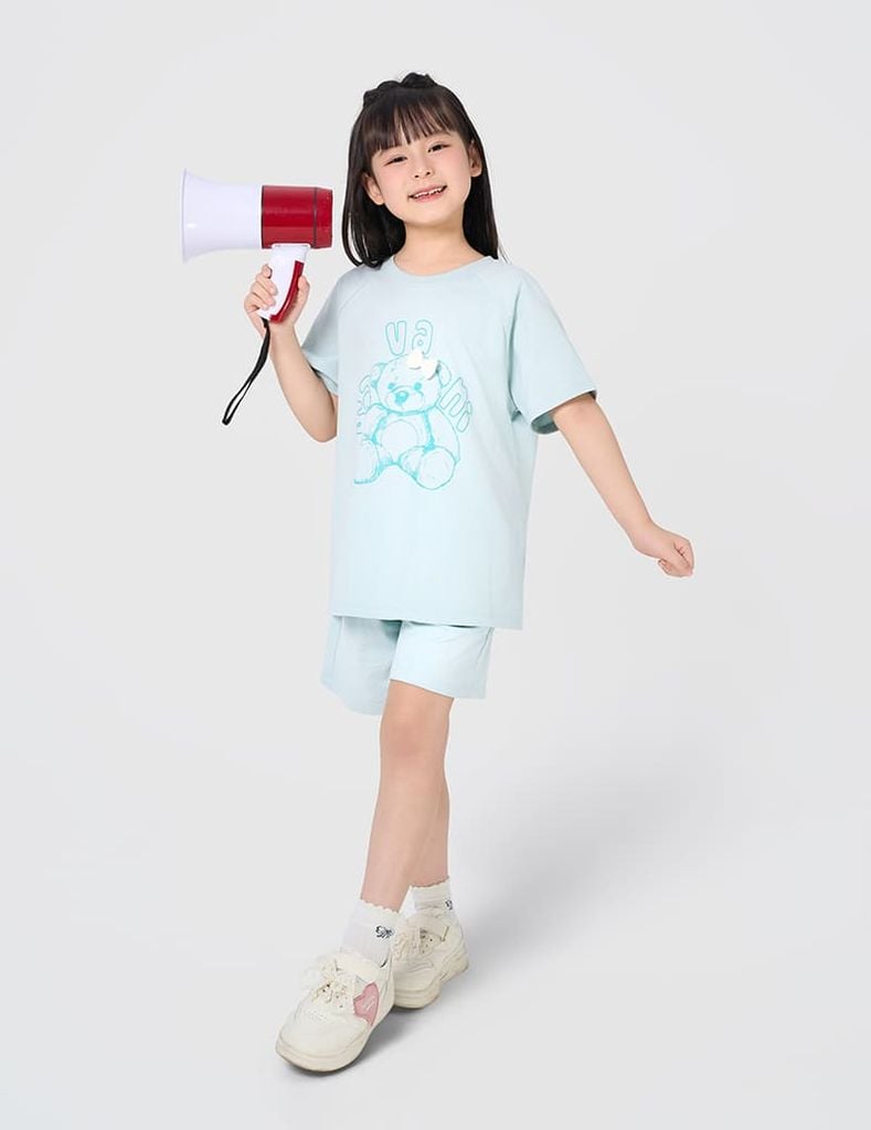 Bộ hè cotton bé gái gắn nơ trang trí