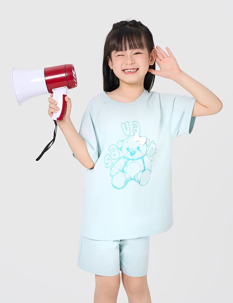 Bộ hè cotton bé gái gắn nơ trang trí