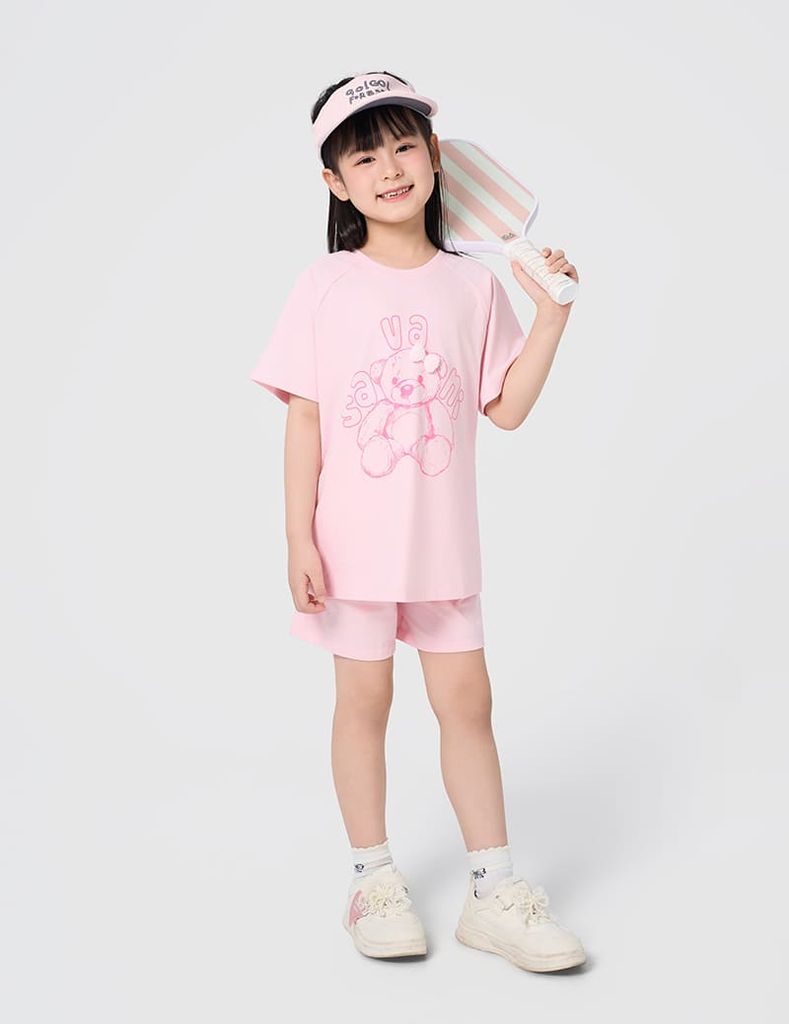 Bộ hè cotton bé gái gắn nơ trang trí