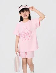 Bộ hè cotton bé gái gắn nơ trang trí