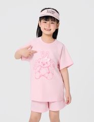 Bộ hè cotton bé gái gắn nơ trang trí