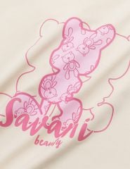 Bộ hè bé gái cổ tròn hình in trước ngực