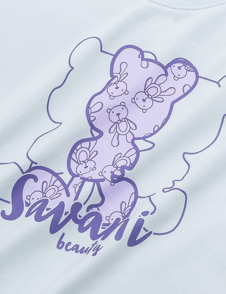 Bộ hè bé gái cổ tròn hình in trước ngực