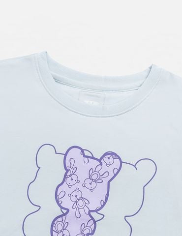 Bộ hè bé gái cổ tròn hình in trước ngực