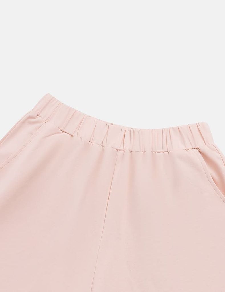 Bộ hè bé gái cổ tròn hình in trước ngực