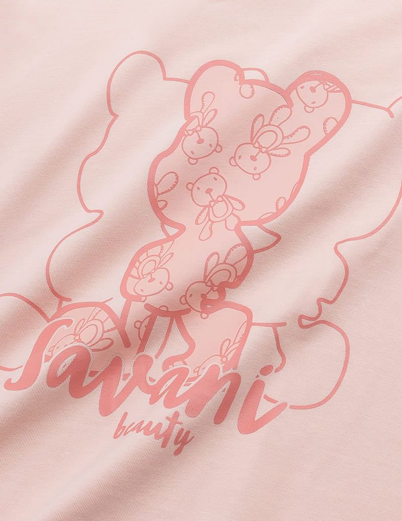 Bộ hè bé gái cổ tròn hình in trước ngực