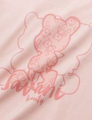 Bộ hè bé gái cổ tròn hình in trước ngực