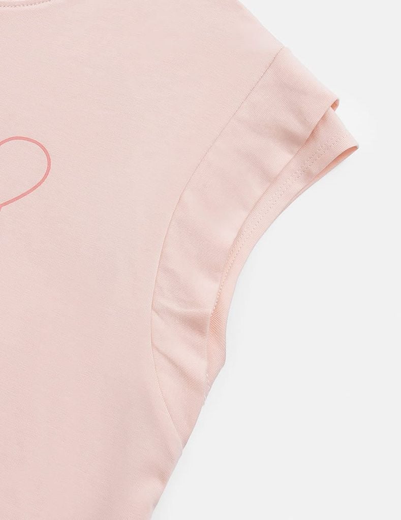 Bộ hè bé gái cổ tròn hình in trước ngực