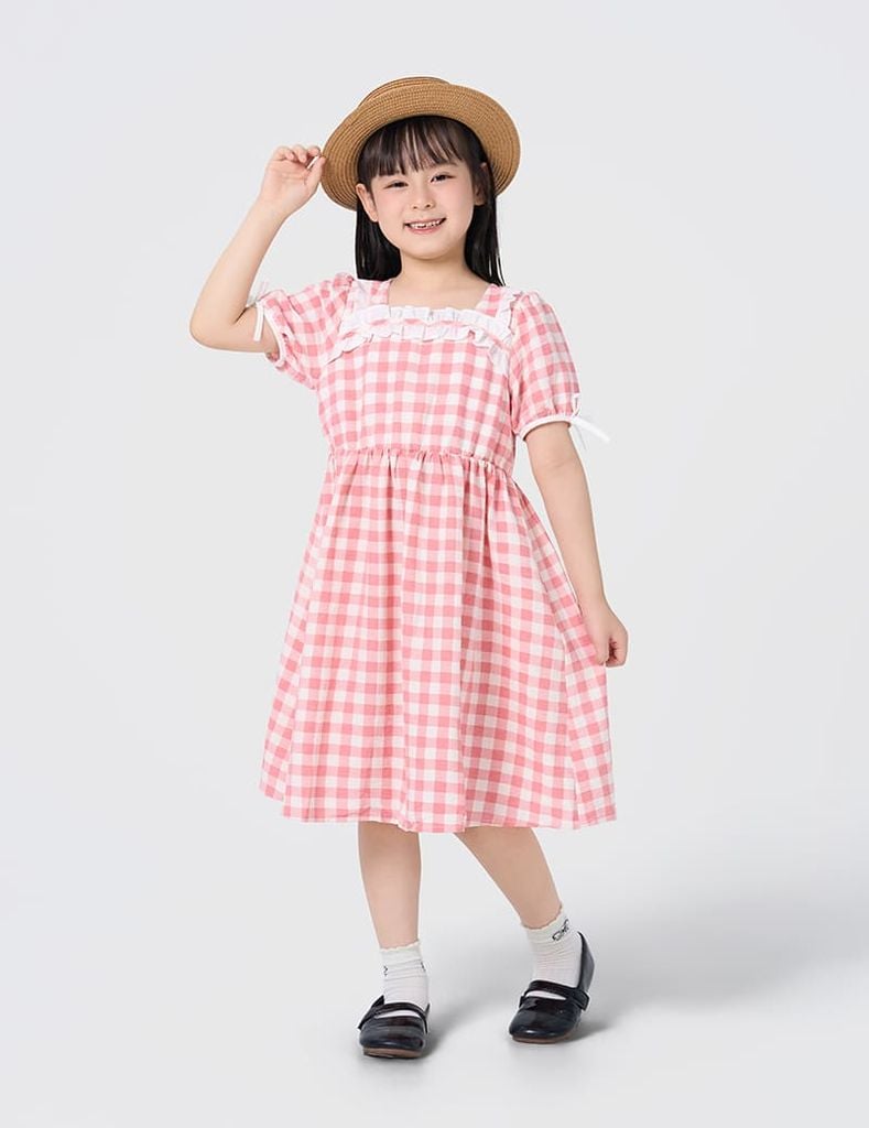 Váy liền bé gái phối bèo thân trước