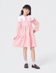 Váy liền dáng A bé gái cổ kiểu cách điệu