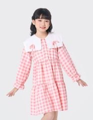 Váy liền dáng A bé gái cổ kiểu cách điệu