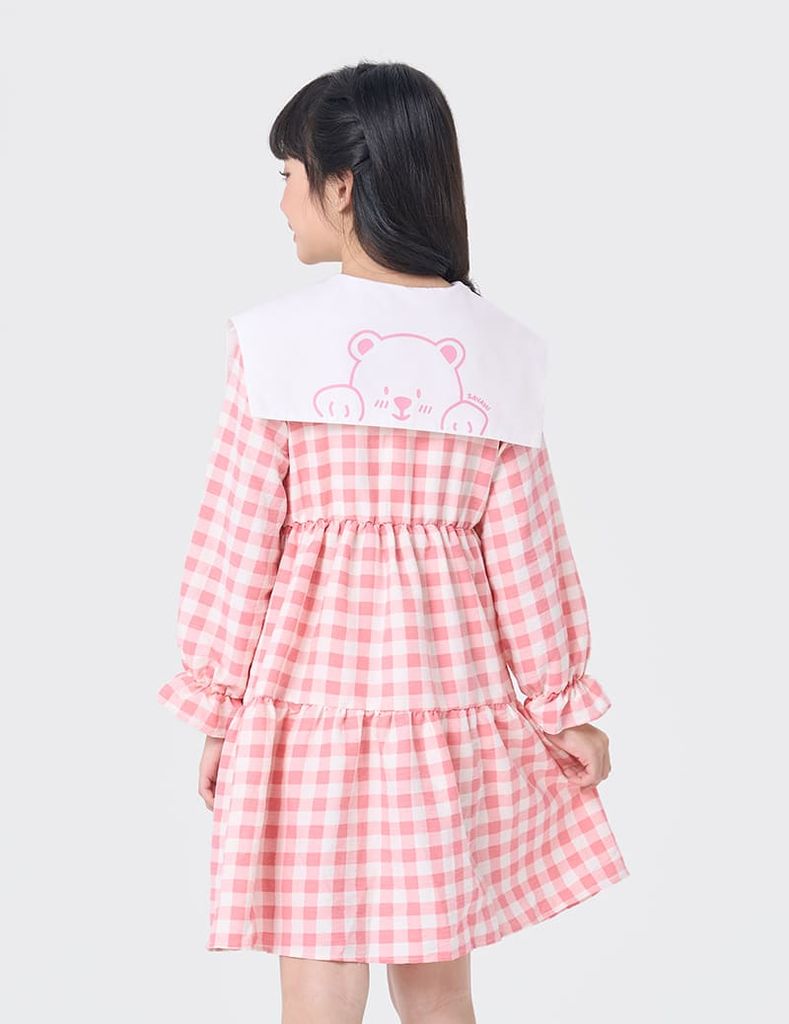 Váy liền dáng A bé gái cổ kiểu cách điệu