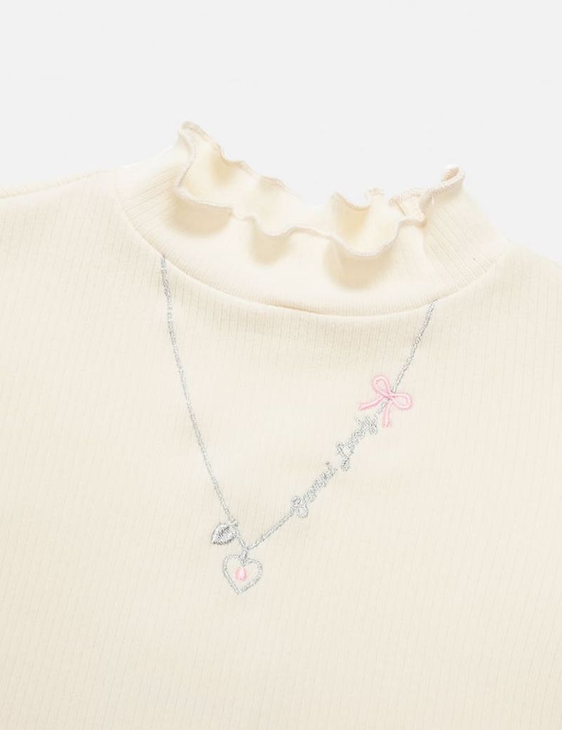 Áo giữ nhiệt bé gái cổ cao hình thêu thân trước