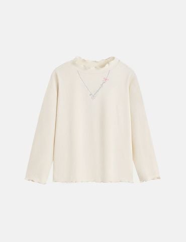 Áo giữ nhiệt bé gái cổ cao hình thêu thân trước