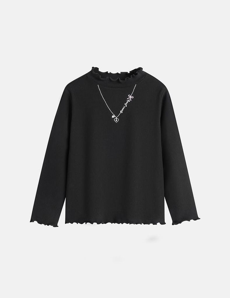 Áo giữ nhiệt bé gái cổ cao hình thêu thân trước