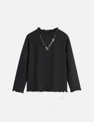 Áo giữ nhiệt bé gái cổ cao hình thêu thân trước