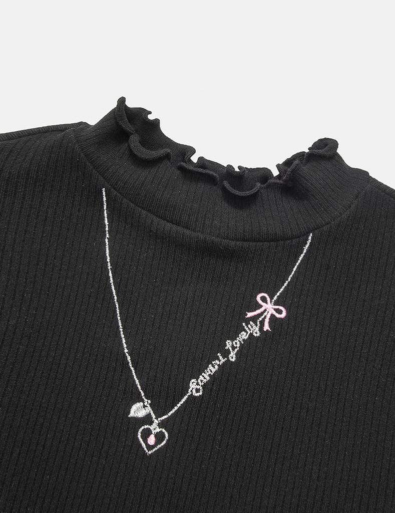 Áo giữ nhiệt bé gái cổ cao hình thêu thân trước