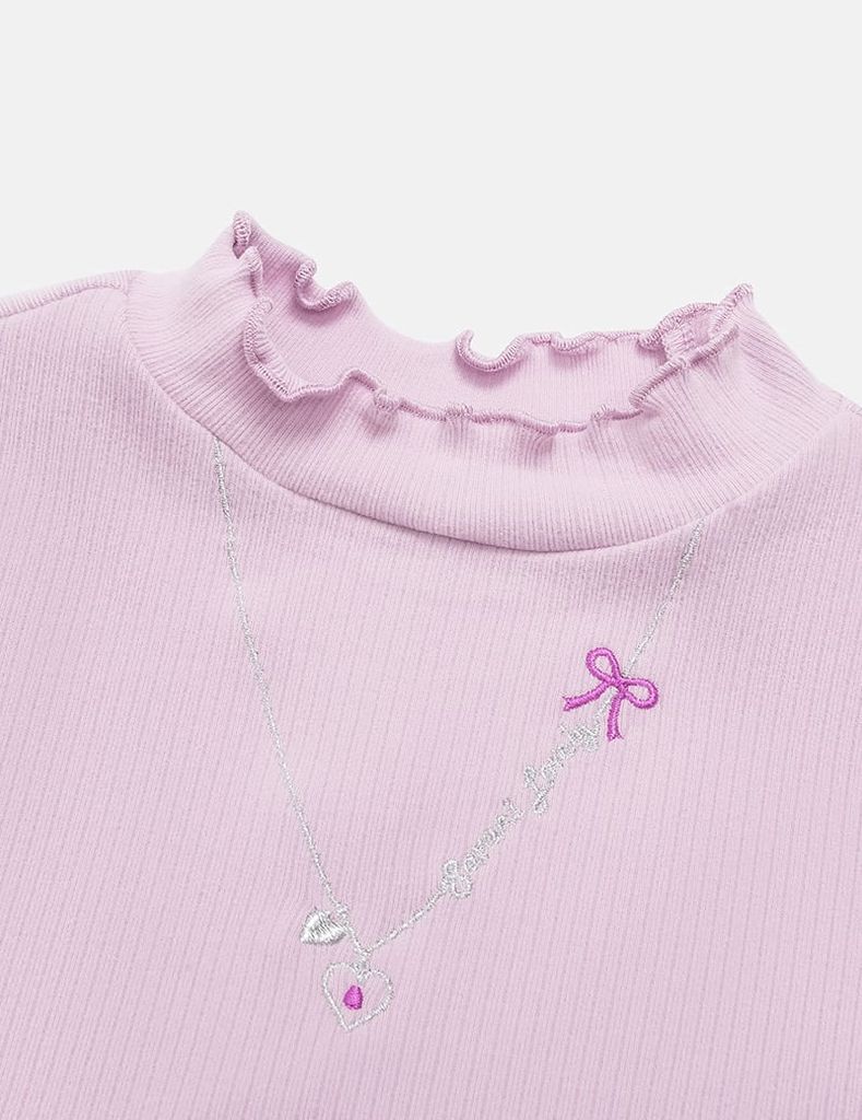 Áo giữ nhiệt bé gái cổ cao hình thêu thân trước