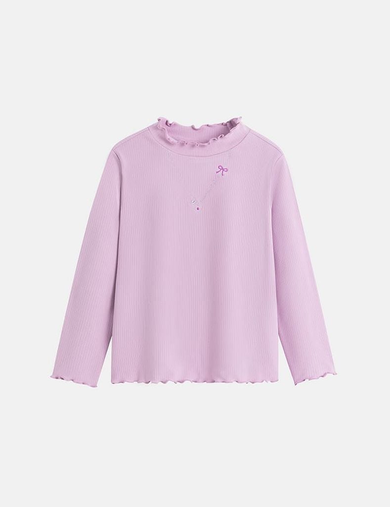 Áo giữ nhiệt bé gái cổ cao hình thêu thân trước