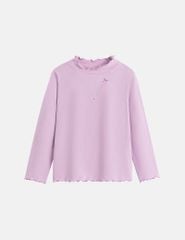 Áo giữ nhiệt bé gái cổ cao hình thêu thân trước