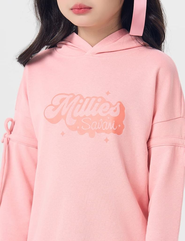 Áo nỉ bé gái có mũ hình in trước ngực