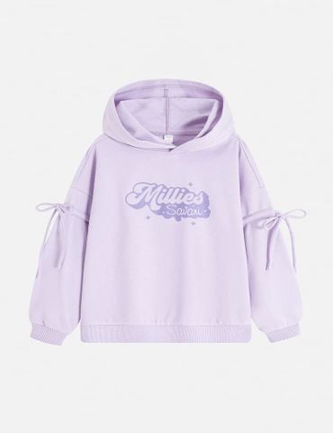 Áo nỉ bé gái có mũ hình in trước ngực