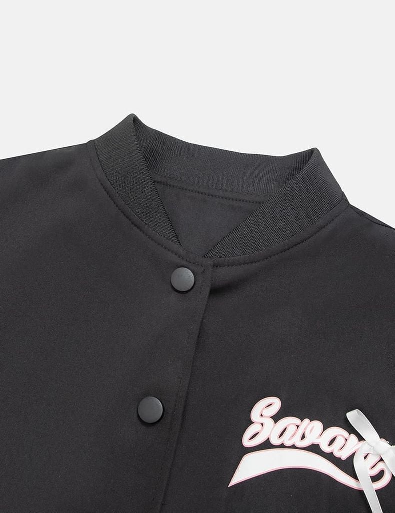 Áo khoác bomber bé gái hình in trước ngực