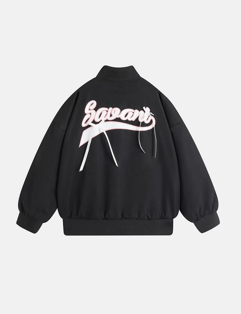 Áo khoác bomber bé gái hình in trước ngực