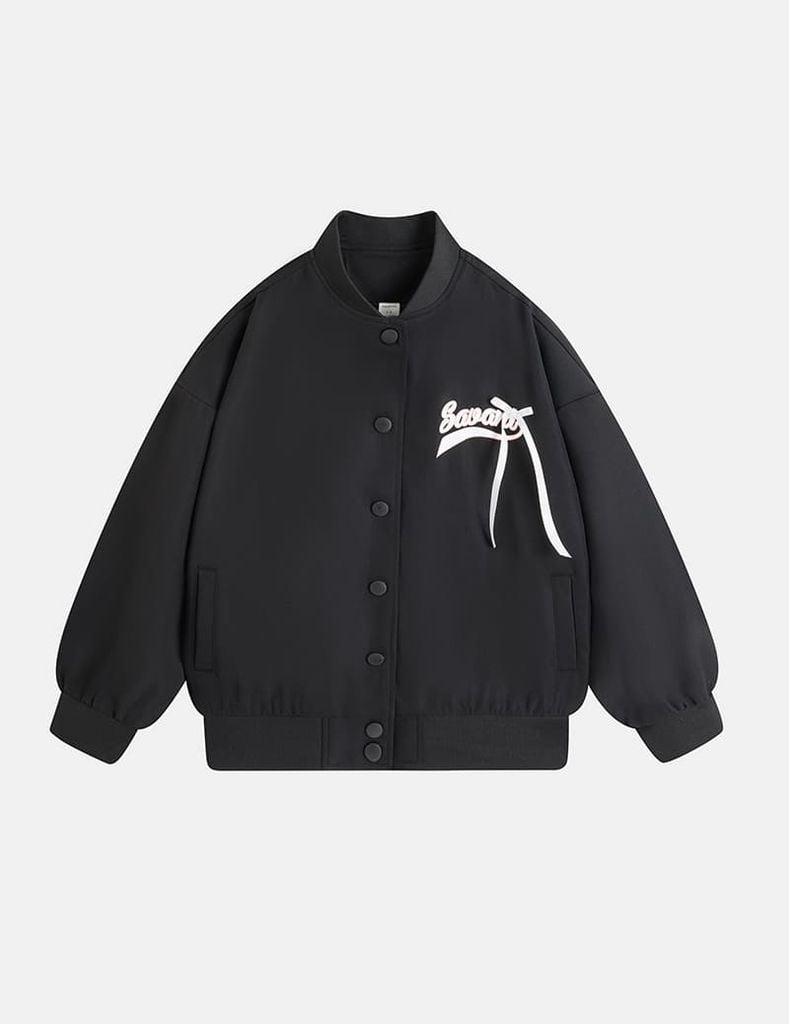 Áo khoác bomber bé gái hình in trước ngực