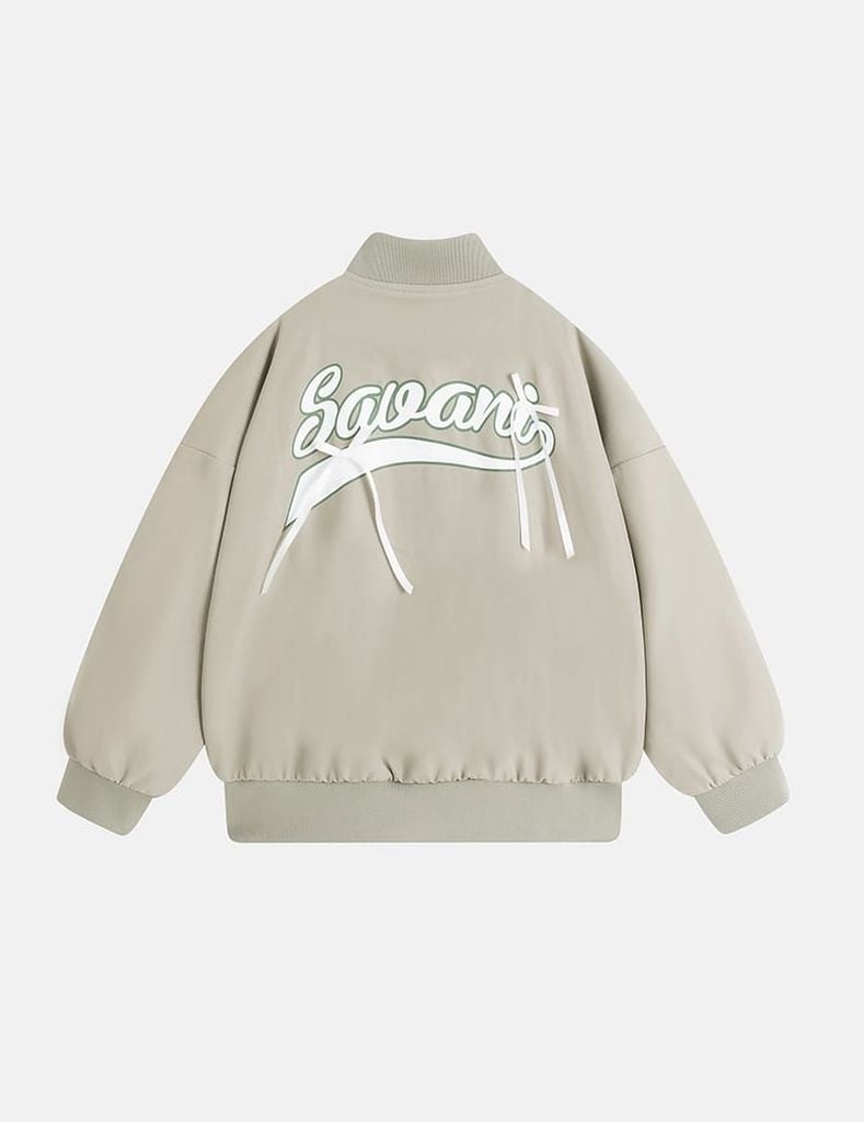 Áo khoác bomber bé gái hình in trước ngực