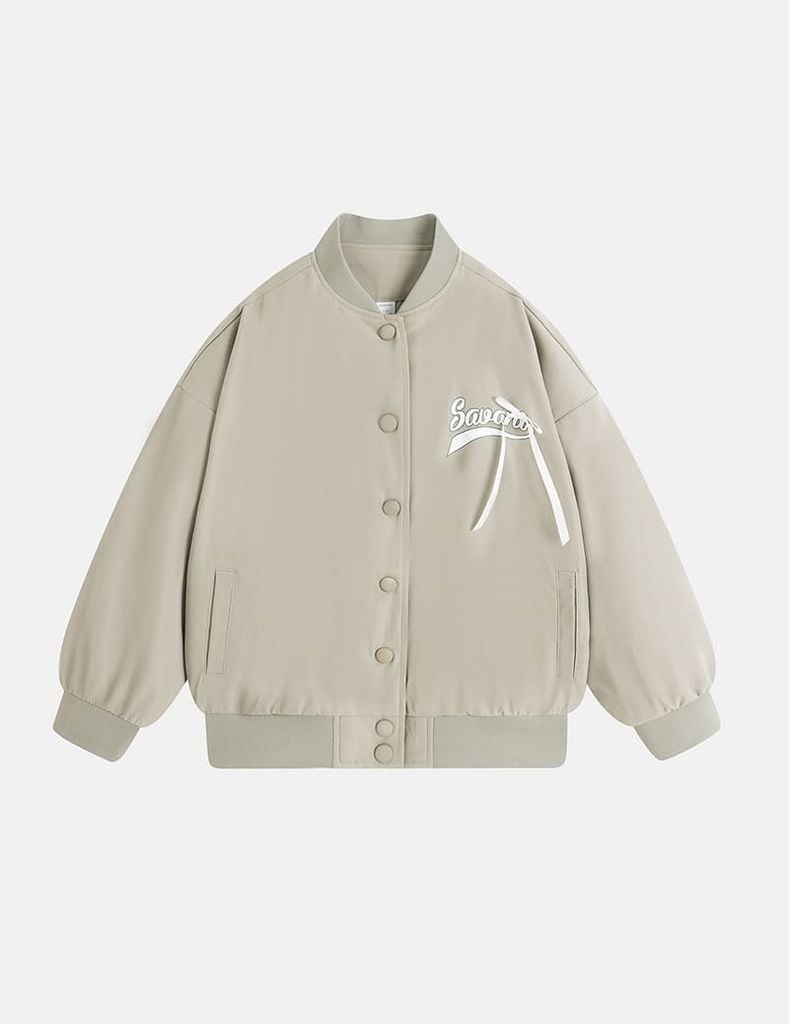 Áo khoác bomber bé gái hình in trước ngực