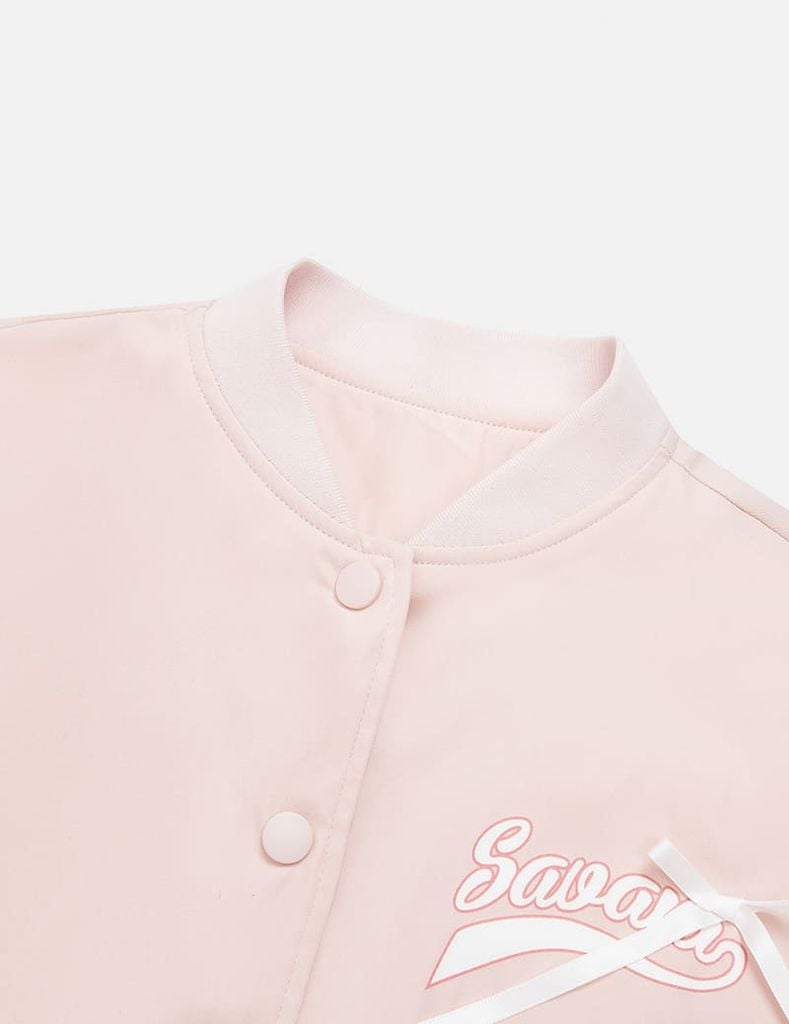 Áo khoác bomber bé gái hình in trước ngực