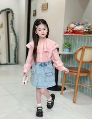 Áo sơ mi dài tay bé gái cổ kiểu