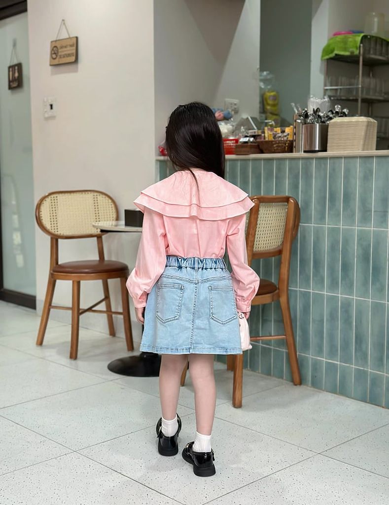 Áo sơ mi dài tay bé gái cổ kiểu