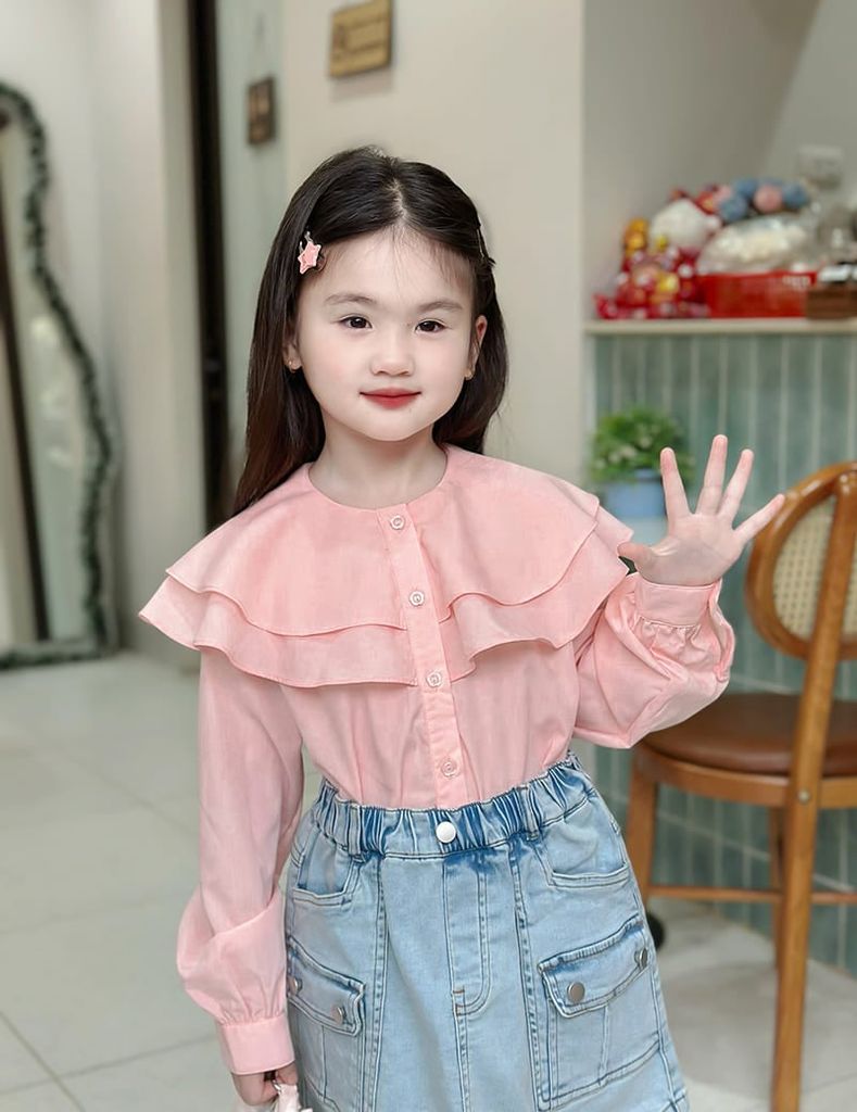 Áo sơ mi dài tay bé gái cổ kiểu