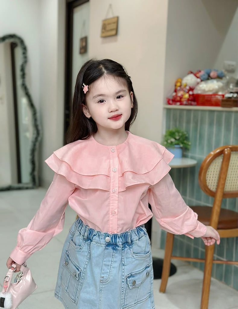 Áo sơ mi dài tay bé gái cổ kiểu