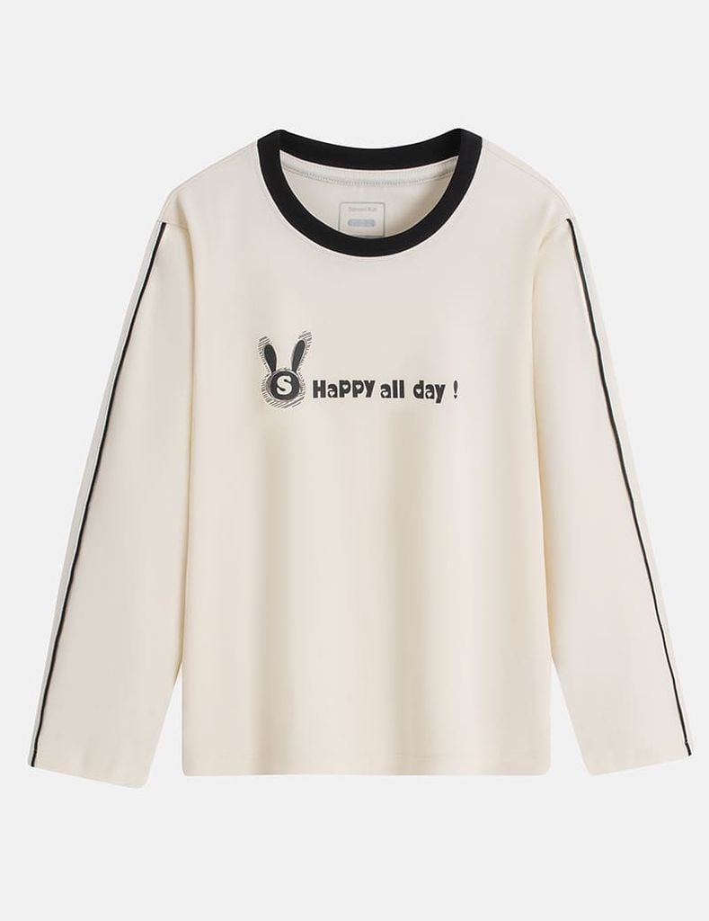 Áo thun dài tay bé gái cổ tròn hình in trước ngực