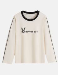 Áo thun dài tay bé gái cổ tròn hình in trước ngực