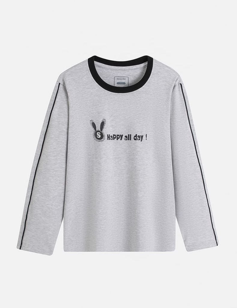 Áo thun dài tay bé gái cổ tròn hình in trước ngực