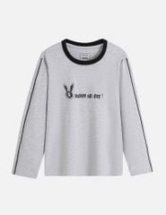 Áo thun dài tay bé gái cổ tròn hình in trước ngực